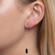 Load image into Gallery viewer, 14k Yellow Gold 57mm Mother of Pearl, Onyx or Malachite Hexagon Drop Gemstone Earrings
