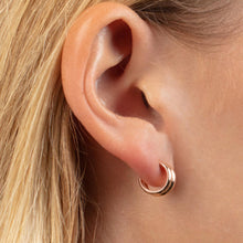 Load image into Gallery viewer, 14k Yellow Gold 15mm Puffed Double Row C-Hoop Earrings
