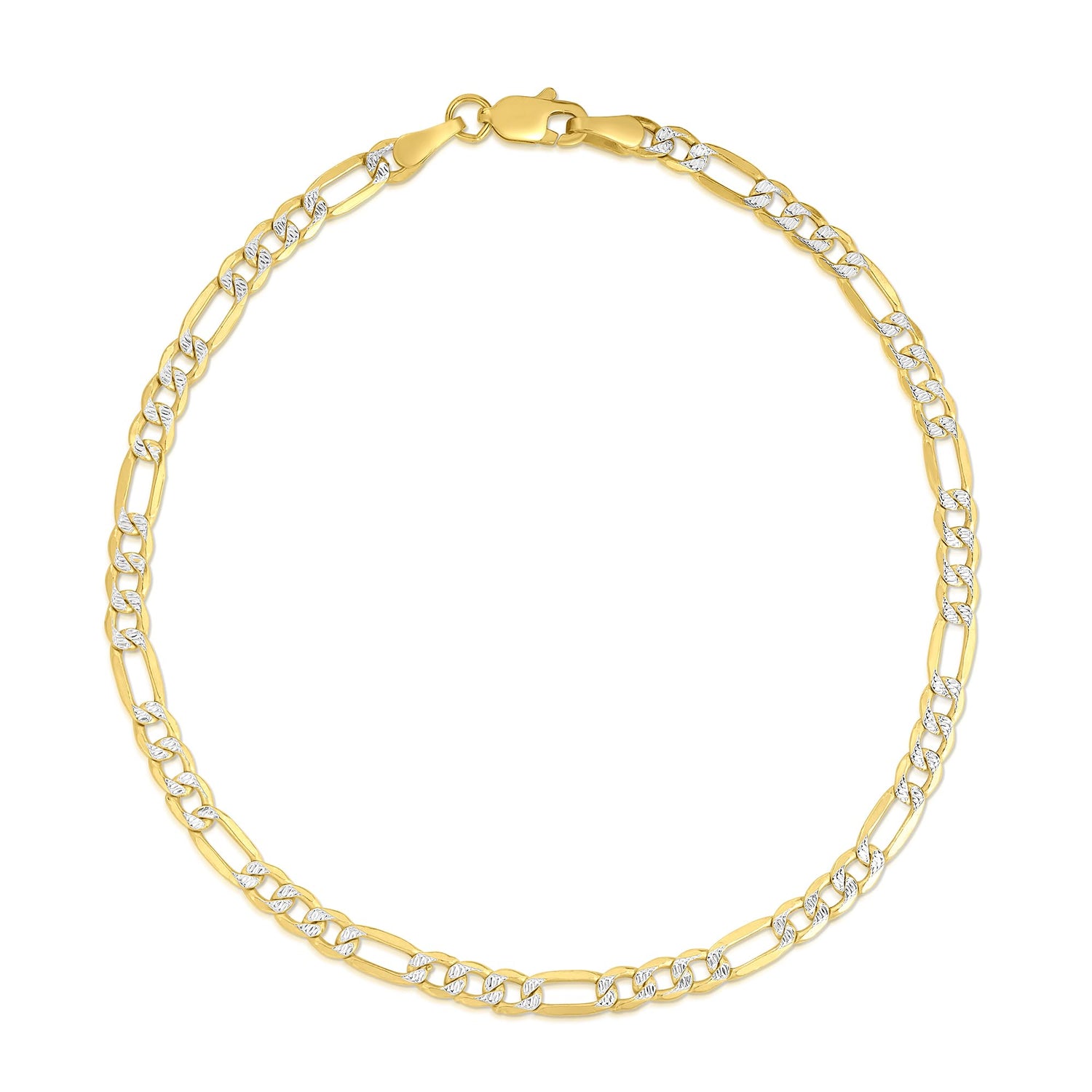 10k Yellow Gold and White Gold 2.5mm Solid Two-Tone Figaro Chain Bracelet or Anklet
