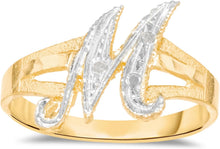 Load image into Gallery viewer, 10k Two-Tone Yellow Gold and White Gold 8.5mm Personalized A-Z Initial Cursive Letter Ring, Sizes 3 - 10
