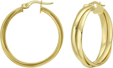 Load image into Gallery viewer, 14k Yellow Gold 29.6mm x 5.6mm or 25.6mm x 4.9mm Interlocking Trinity Hoop Earrings
