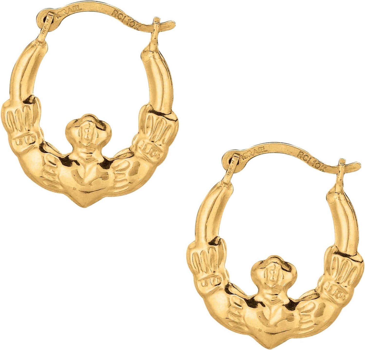 10k Yellow Gold 15mm Claddagh Hoop Earrings