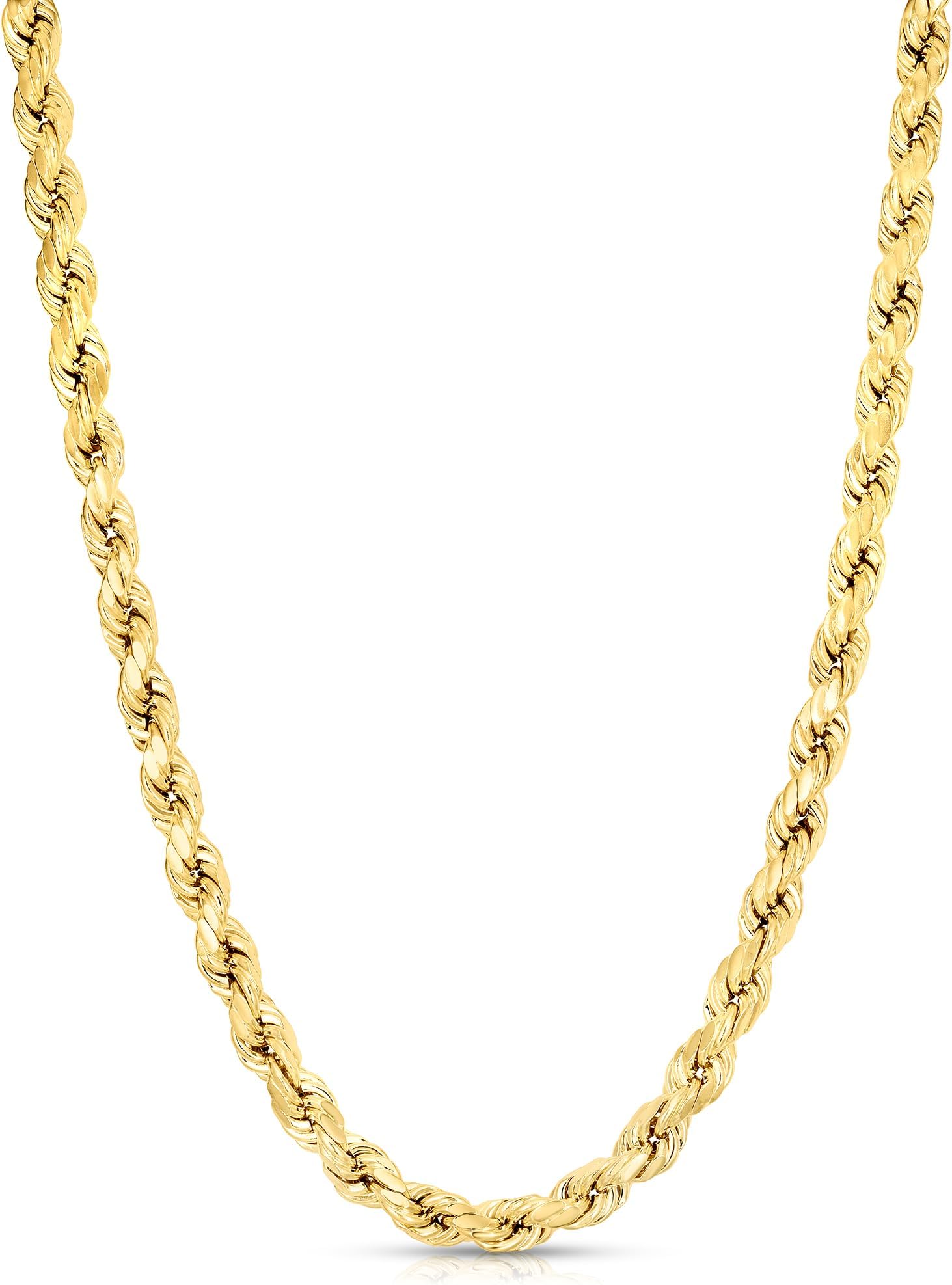 10k Yellow Gold 7mm Diamond Cut Hollow Rope Chain Necklace