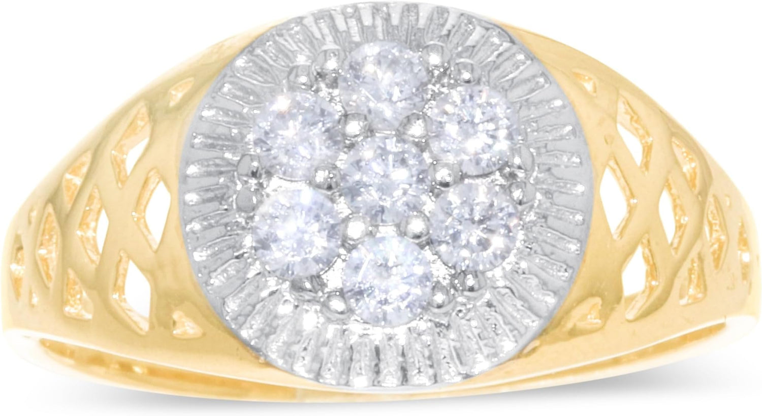 10k Yellow Gold 11.4mm Two-Tone Flower CZ Openwork Ring, Sizes 5-13