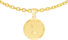 Load image into Gallery viewer, 10k Yellow Gold 0.63&quot; Personalized Medallion Alphabet Letter A - Z Initial Charm Pendant with optional Extendable Chain Necklace
