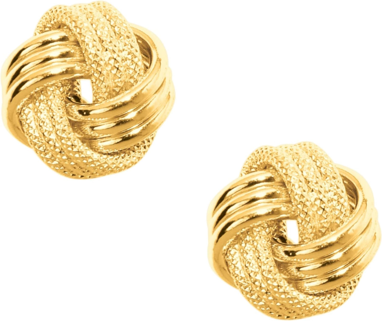10k Yellow Gold 10mm Textured & Polished Love Knot Stud Earrings