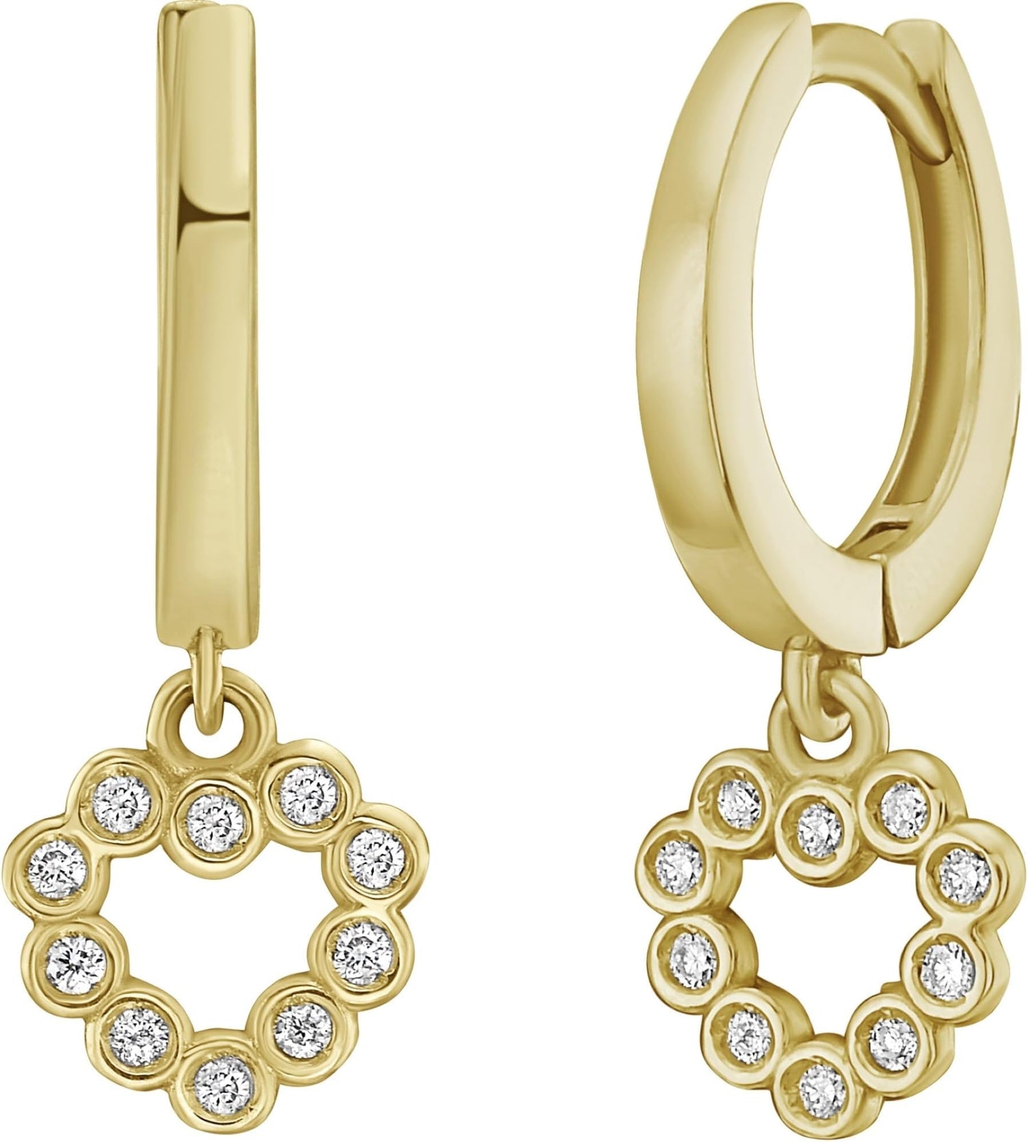 14k Yellow Gold 20mm Petite Diamond Heart Gemstone Earrings