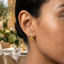 Load image into Gallery viewer, 14k Yellow Gold 18mm Clover Natural Gemstone Drop Earrings (Swiss Blue Topaz, Garnet, Amethyst, Citrine, Peridot)
