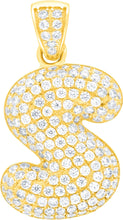 Load image into Gallery viewer, 10k Yellow Gold 0.5&quot; Pave CZ Personalized Bubble Alphabet Letter A - Z Initial Charm Pendant with optional Chain Necklace

