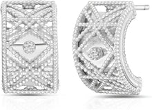 Load image into Gallery viewer, Italian .02cttw Diamond 14k Yellow Gold or White Gold 14.8mm Beaded Half Hoop Stud Earrings
