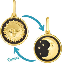 Load image into Gallery viewer, Italian 14k Yellow Gold 15mm Reversible Sun &amp; Moon Medallion Charm Pendant with Optional Necklace, 16-20 Inch
