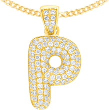 Load image into Gallery viewer, 10k Yellow Gold 0.5&quot; Pave CZ Personalized Bubble Alphabet Letter A - Z Initial Charm Pendant with optional Chain Necklace
