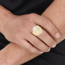 Load image into Gallery viewer, 10k Yellow Gold 23.3mm Jesus Face Two-Tone CZ Praying Hands Men&#39;s Ring, Sizes 5-13
