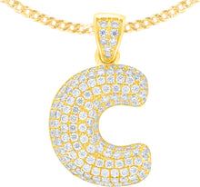 Load image into Gallery viewer, 10k Yellow Gold 0.7&quot; Pave CZ Personalized Bubble Alphabet Letter A - Z Initial Charm Pendant with optional Chain Necklace
