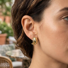 Load image into Gallery viewer, 14k Yellow Gold 19mm Triple Bar Half Hoop Earrings
