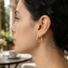 Load image into Gallery viewer, 10k Yellow Gold 18.5mm Oval Shape with Triple Ribbed Design Hoop Earrings
