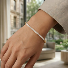 Load image into Gallery viewer, Italian 14k Yellow Gold 2mm Bead &amp; Freshwater Pearl Link Bracelet, 7 Inch
