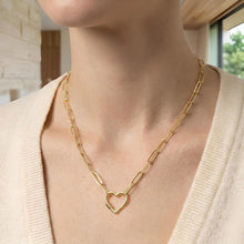 Load image into Gallery viewer, 14k Yellow Gold Heart Carabiner for Charms and Pendants 3.4mm Paperclip Chain Necklace, 18 Inch
