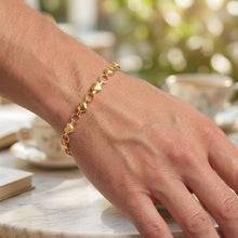 Load image into Gallery viewer, 14k Yellow Gold 5mm Alternating Polished &amp; Satin Heart Mirror Link Bracelet, 7 Inch
