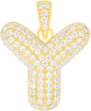 Load image into Gallery viewer, 10k Yellow Gold 0.5&quot; Pave CZ Personalized Bubble Alphabet Letter A - Z Initial Charm Pendant with optional Chain Necklace
