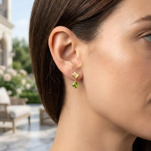 Load image into Gallery viewer, 14k Yellow Gold 18mm Clover Natural Gemstone Drop Earrings (Swiss Blue Topaz, Garnet, Amethyst, Citrine, Peridot)
