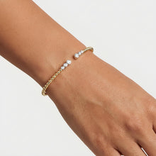 Load image into Gallery viewer, 14k Two-Tone Gold 3mm .17ct Diamond Beaded Open Cuff Bangle Bracelet, 7 Inch
