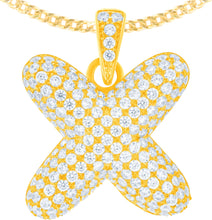 Load image into Gallery viewer, 10k Yellow Gold 0.7&quot; Pave CZ Personalized Bubble Alphabet Letter A - Z Initial Charm Pendant with optional Chain Necklace
