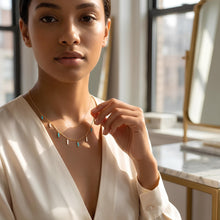 Load image into Gallery viewer, 14k Yellow Gold Cable Chain Gemstone Inlay Station Necklace, 18 Inch with 2" Extender
