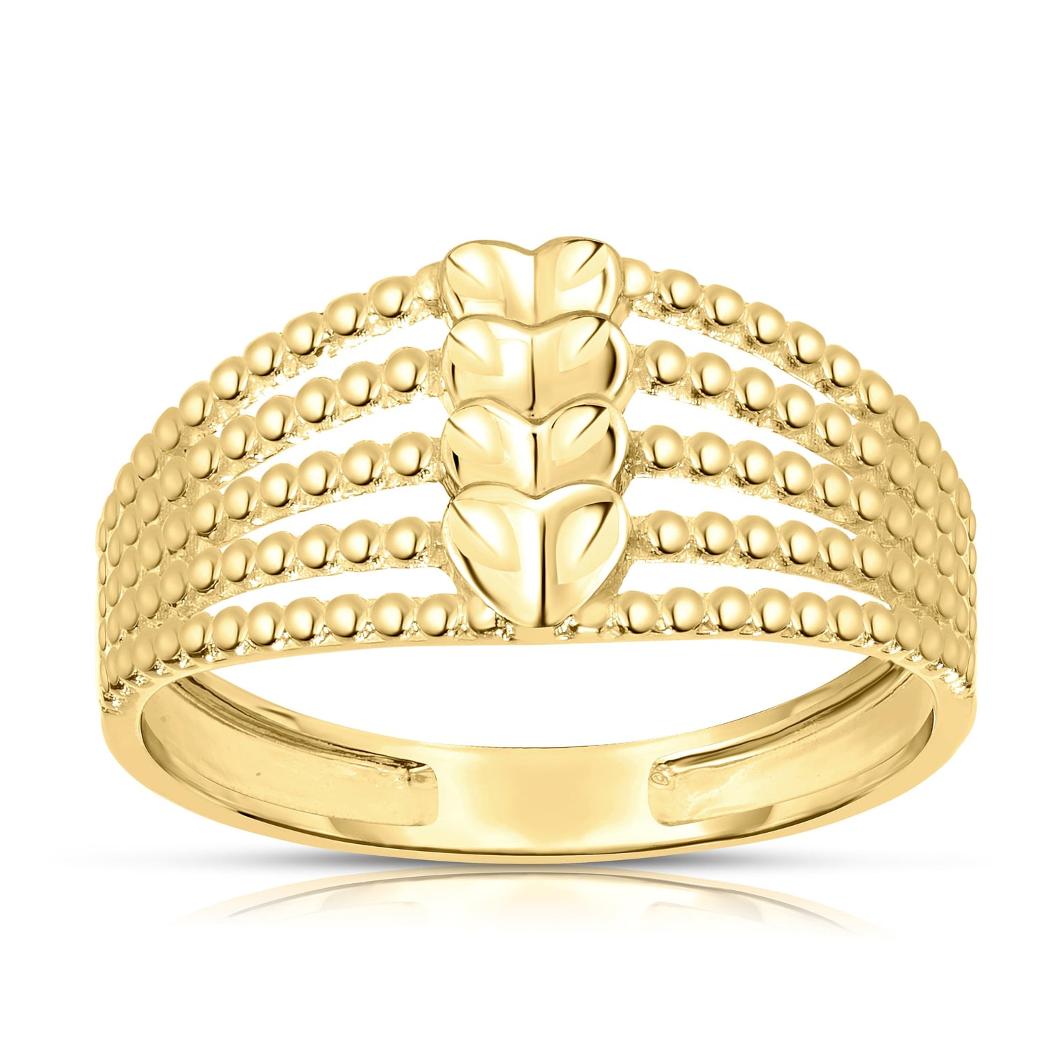 10k Yellow Gold Beaded Heart Stack Women's Ring