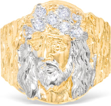 Load image into Gallery viewer, 10k Yellow Gold 19mm Jesus Face Two-Tone CZ Openwork Men&#39;s Ring, Sizes 5 - 13
