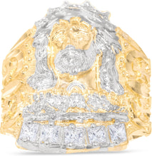 Load image into Gallery viewer, 10k Yellow Gold 24mm Jesus Face Two-Tone CZ Last Supper Ring, Sizes 5 - 13
