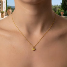 Load image into Gallery viewer, 14k Yellow Gold 4mm Birthstone Charm Pendant Chain Necklace, 16"-18" (Garnet Amethyst Aquamarine White Topaz Emerald Moonstone Ruby Peridot Blue Sapphire Pink Sapphire Citrine Sky Blue Topaz)

