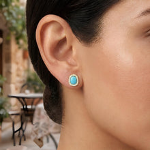 Load image into Gallery viewer, Italian 0.18cttw Diamond 14k Yellow Gold 9mm Freeform Turquoise Cushion Stud Earrings
