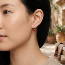 Load image into Gallery viewer, 14k Yellow Gold 22mm Dangle Heart Huggie Earrings (Turquoise, Red Coral, Mother of Pearl)

