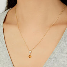 Load image into Gallery viewer, 14k Yellow Gold Natural Gemstone Clover Charm Adjustable Chain Necklace, 16 Inch-18" (Swiss Blue Topaz, Garnet, Amethyst, Citrine or Peridot)
