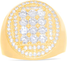 Load image into Gallery viewer, 10k Yellow Gold 21.2mm Pave CZ Oval Striped Frame Signet Ring, Sizes 4-13
