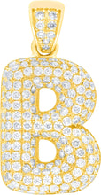 Load image into Gallery viewer, 10k Yellow Gold 0.5&quot; Pave CZ Personalized Bubble Alphabet Letter A - Z Initial Charm Pendant with optional Chain Necklace
