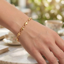 Load image into Gallery viewer, 14k Yellow Gold 5mm Alternating Polished &amp; Satin Heart Mirror Link Bracelet, 7 Inch
