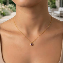 Load image into Gallery viewer, 14k Yellow Gold 4mm Birthstone Charm Pendant Chain Necklace, 16"-18" (Garnet Amethyst Aquamarine White Topaz Emerald Moonstone Ruby Peridot Blue Sapphire Pink Sapphire Citrine Sky Blue Topaz)
