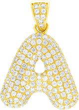 Load image into Gallery viewer, 10k Yellow Gold 0.7&quot; Pave CZ Personalized Bubble Alphabet Letter A - Z Initial Charm Pendant with optional Chain Necklace
