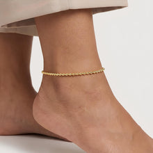 Load image into Gallery viewer, 14k Yellow Gold 3mm Alternating Smooth and Faceted Bead Link Bracelet or Anklet, Adjustable 8" - 9 Inch
