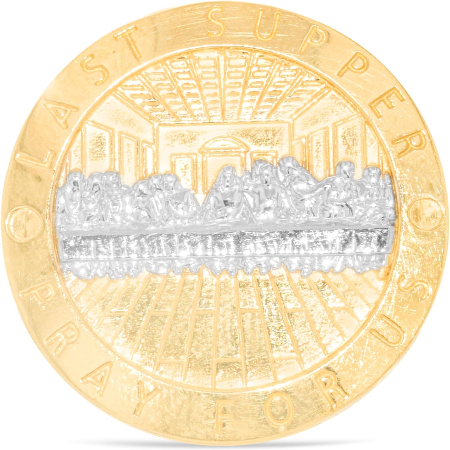 10k Yellow Gold 24mm Last Supper Pray For Us Catholic Saint Religious Medallion Men's Ring, Sizes 5 - 13.5