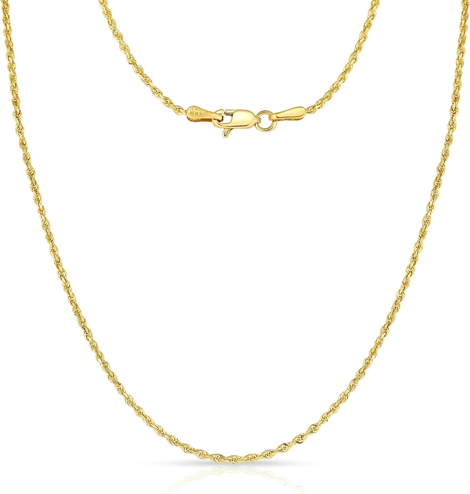 10k Yellow Gold 1.5mm Solid Diamond Cut Rope Chain Necklace