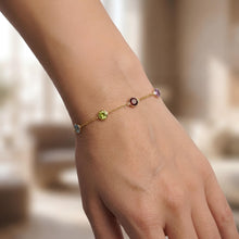 Load image into Gallery viewer, 14k Yellow Gold Link Natural Garnet, Peridot, Amethyst, Citrine, Blue Topaz Multi-Gemstone Bracelet, 7 Inch
