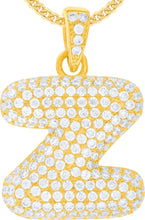 Load image into Gallery viewer, 10k Yellow Gold 0.7&quot; Pave CZ Personalized Bubble Alphabet Letter A - Z Initial Charm Pendant with optional Chain Necklace
