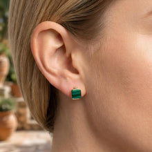 Load image into Gallery viewer, 14k Yellow Gold 9.1mm Square Natural Gemstone Stud Earrings (Malachite, Mother of Pearl, Black Onyx)

