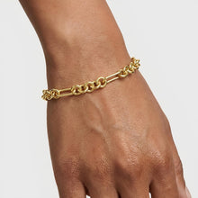 Load image into Gallery viewer, 14k Yellow Gold 4mm Paperclip and 5.4mm Round Figaro Link Bracelet, 7.25 Inch
