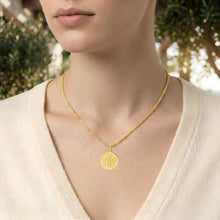 Load image into Gallery viewer, Italian 14k Yellow Gold 20mm Saint St. Christopher San Cristóbal Protect Us Medallion Religious Charm Pendant with Optional Chain Necklace, 20 Inch
