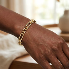 Load image into Gallery viewer, 14k Yellow Gold 8mm Lite Paperclip Figaro with Round Link Chain Bracelet 7.5 Inch
