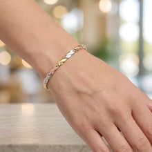 Load image into Gallery viewer, 14k Tri-Color Gold 4.7mm X Criss Cross Stampato Link Bracelet, 7.25 Inch
